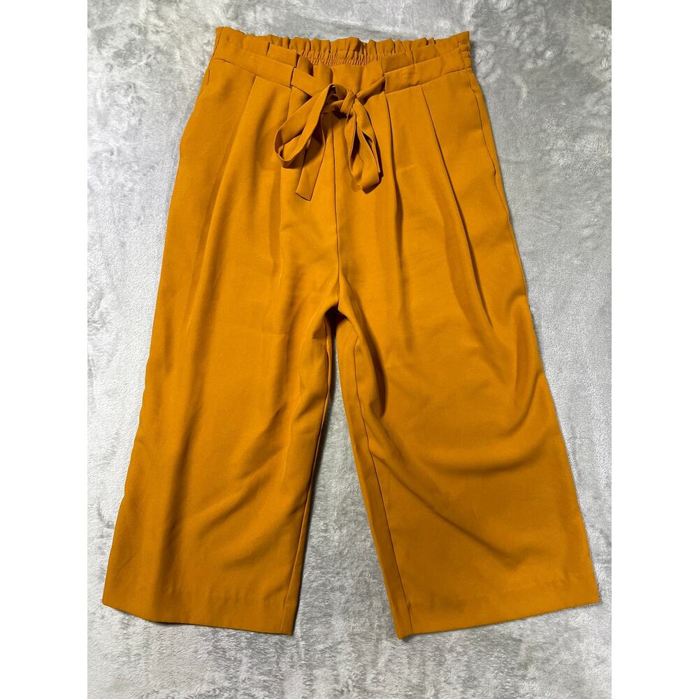 SOHO Wide Leg Paperbag Tie Waist Crop Pants Large Boho Luxury - Picture 2 of 5